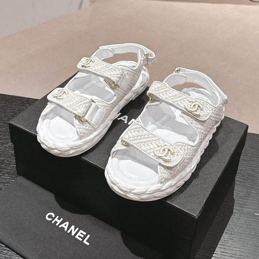 CHANEL DAD SANDALS IN WHITE CALFSKIN