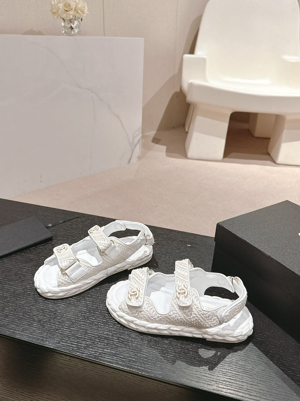 CHANEL DAD SANDALS IN WHITE CALFSKIN