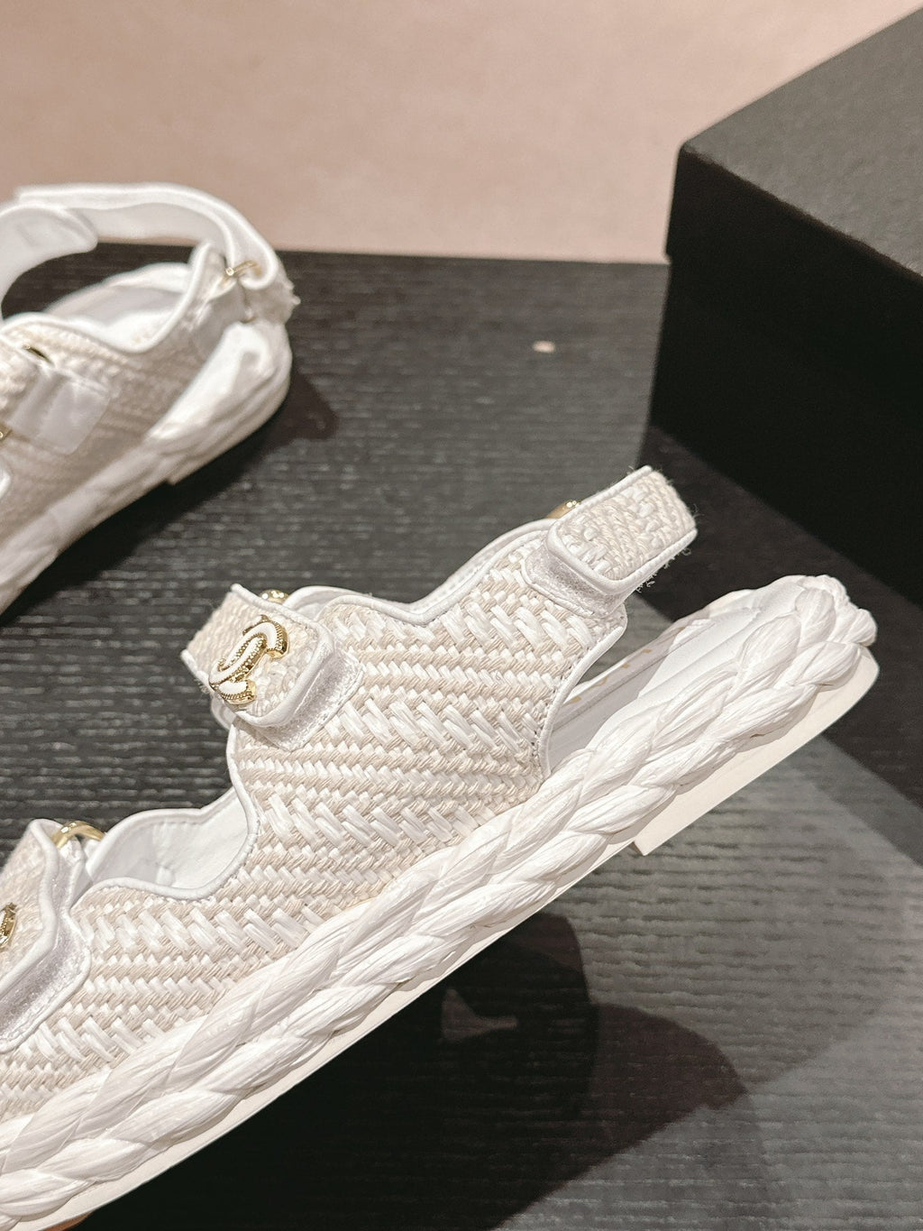 CHANEL DAD SANDALS IN WHITE CALFSKIN
