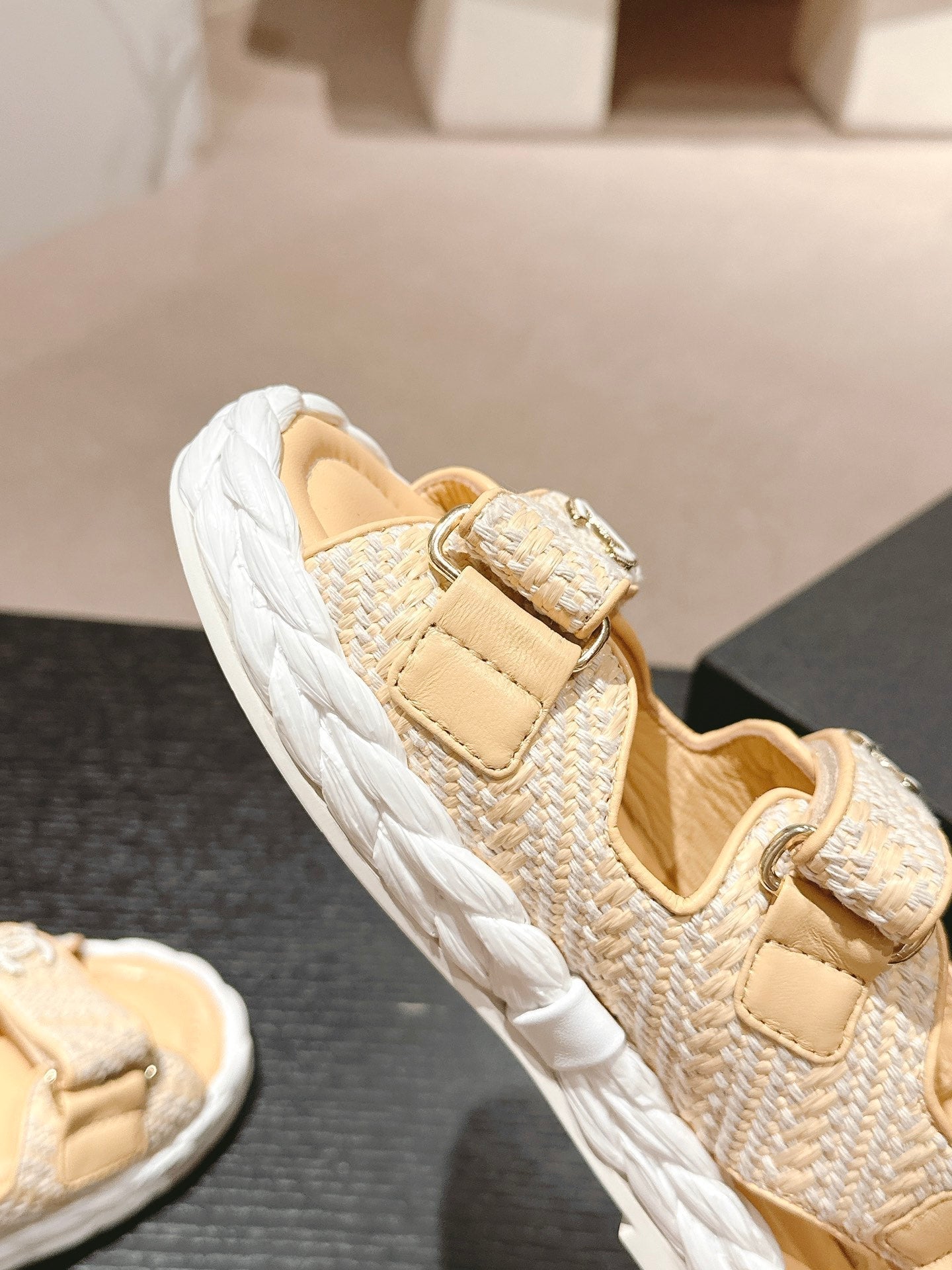 CHANEL DAD SANDALS IN LIGHT YELLOW CALFSKIN