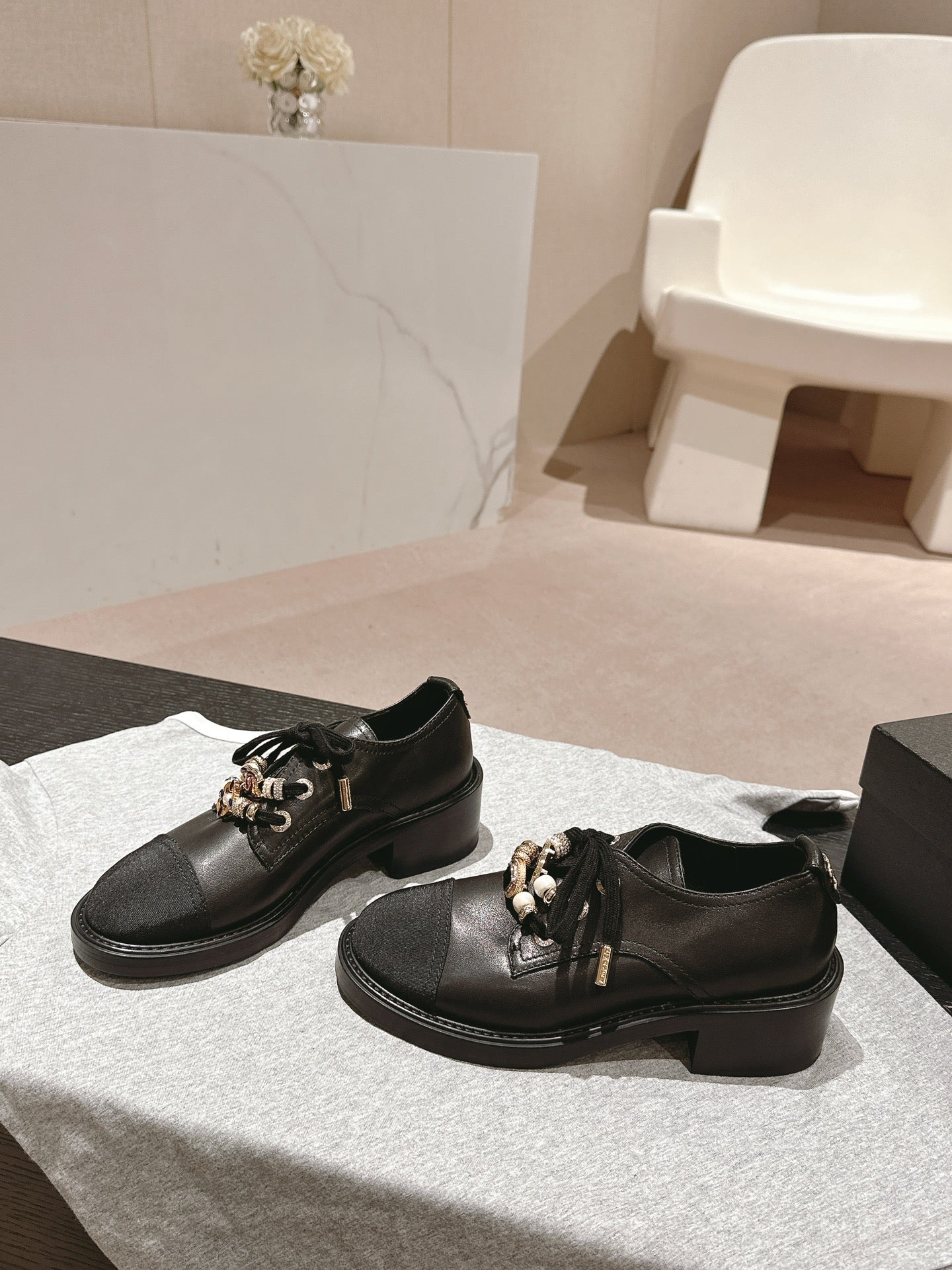 CHANEL OXFORD SHOES BLACK SHEEPSKIN