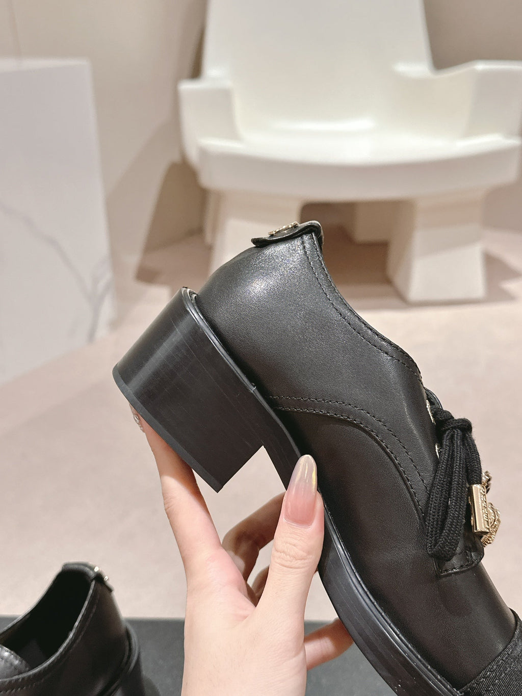CHANEL OXFORD SHOES BLACK SHEEPSKIN