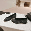 CHANEL BALLET FLATS IN BLACK MIX WHITE TWEED AND SATIN