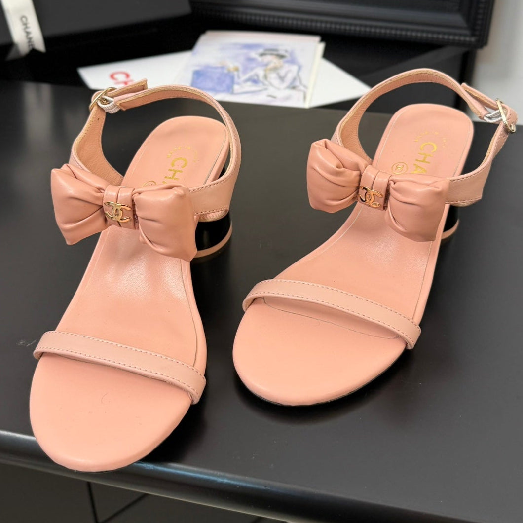 CHANEL MID HEEL 45 MM SANDALS IN PEACH PINK CALFSKIN