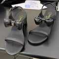 CHANEL MID HEEL SANDALS IN BLACK CALFSKIN WITH BOW