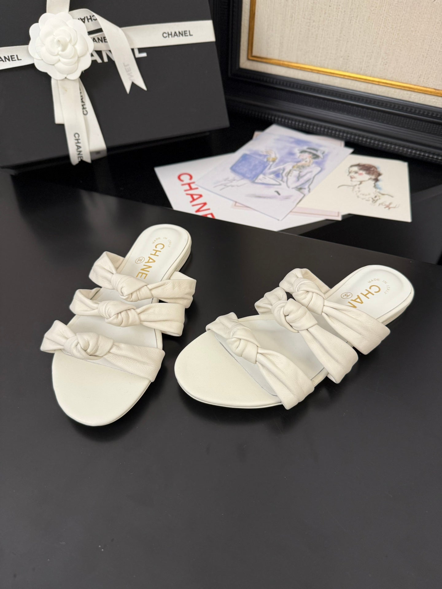 CHANEL 25C Three Strap Mule White Lambskin 233558