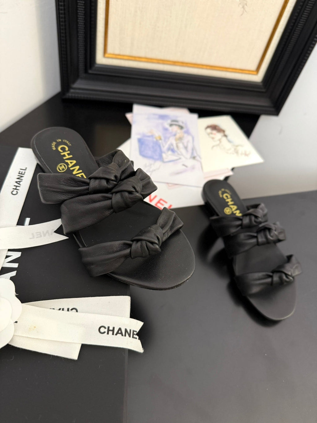 CHANEL 25C Three Strap Mule Black Lambskin 233557