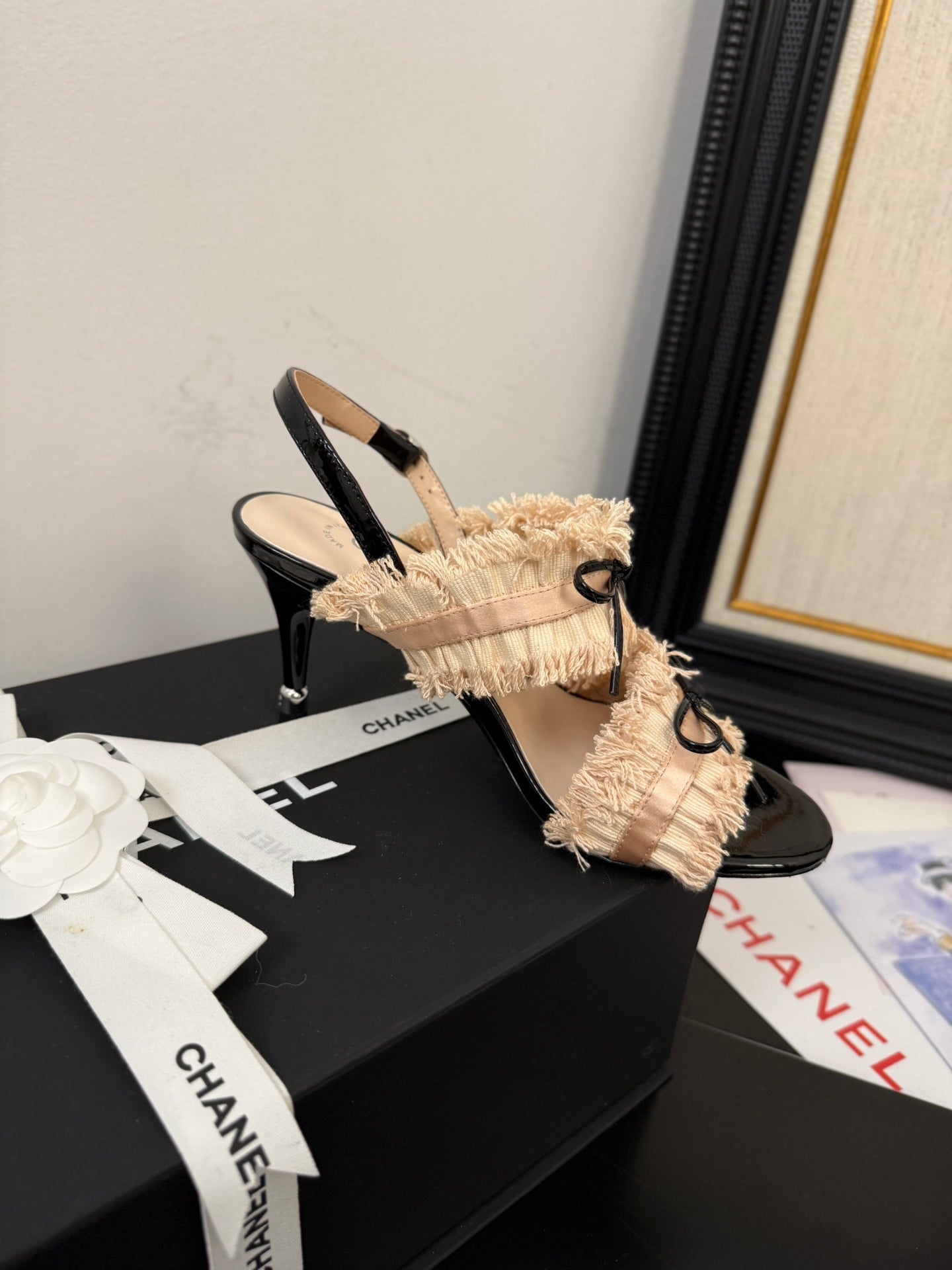 CHANEL PEACH PINK GROSGRAIN CANVAS BOW SLINGBACK SANDALS