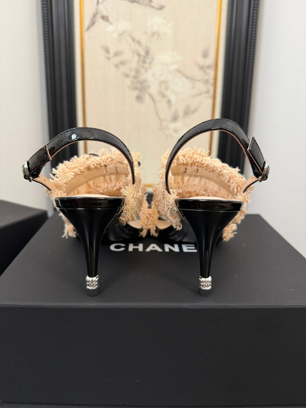 CHANEL PEACH PINK GROSGRAIN CANVAS BOW SLINGBACK SANDALS