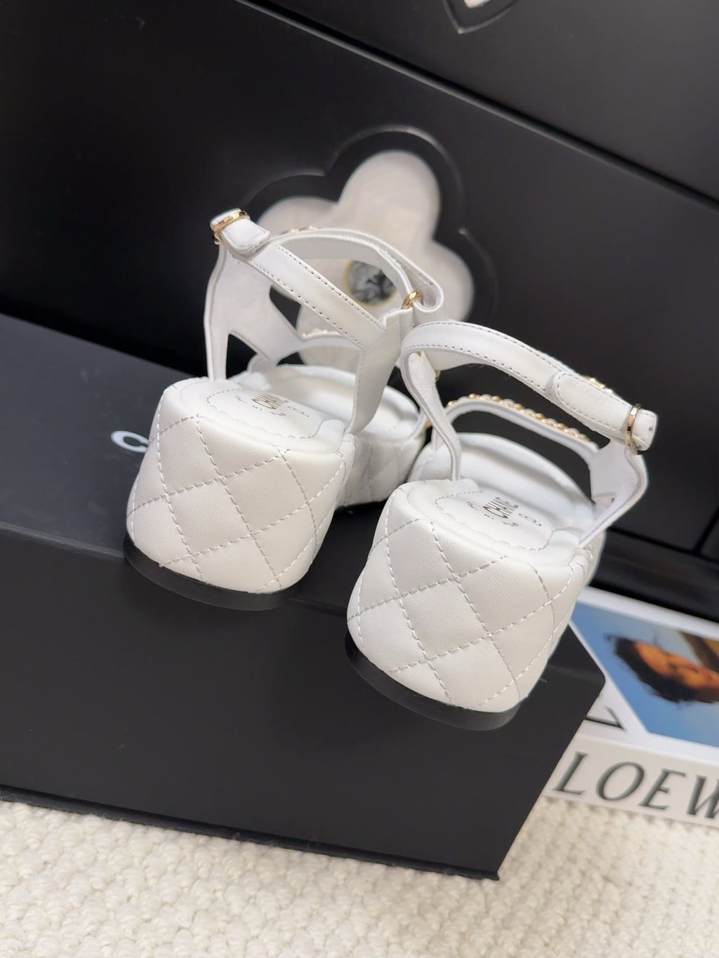 CHANEL THICK-SOLED SANDALS 55 MM IN WHITE CALFSKIN