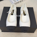 CHANEL FLAT MARY JANE PUMPS IN WHITE LAMBSKIN MIX BLACK FABRIC