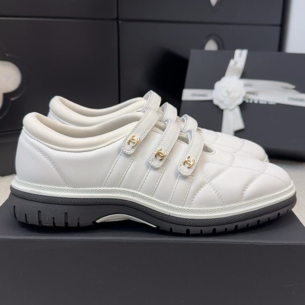 CHANEL SNEAKERS WITH THREE STRAPS IN WHITE CALFSKIN
