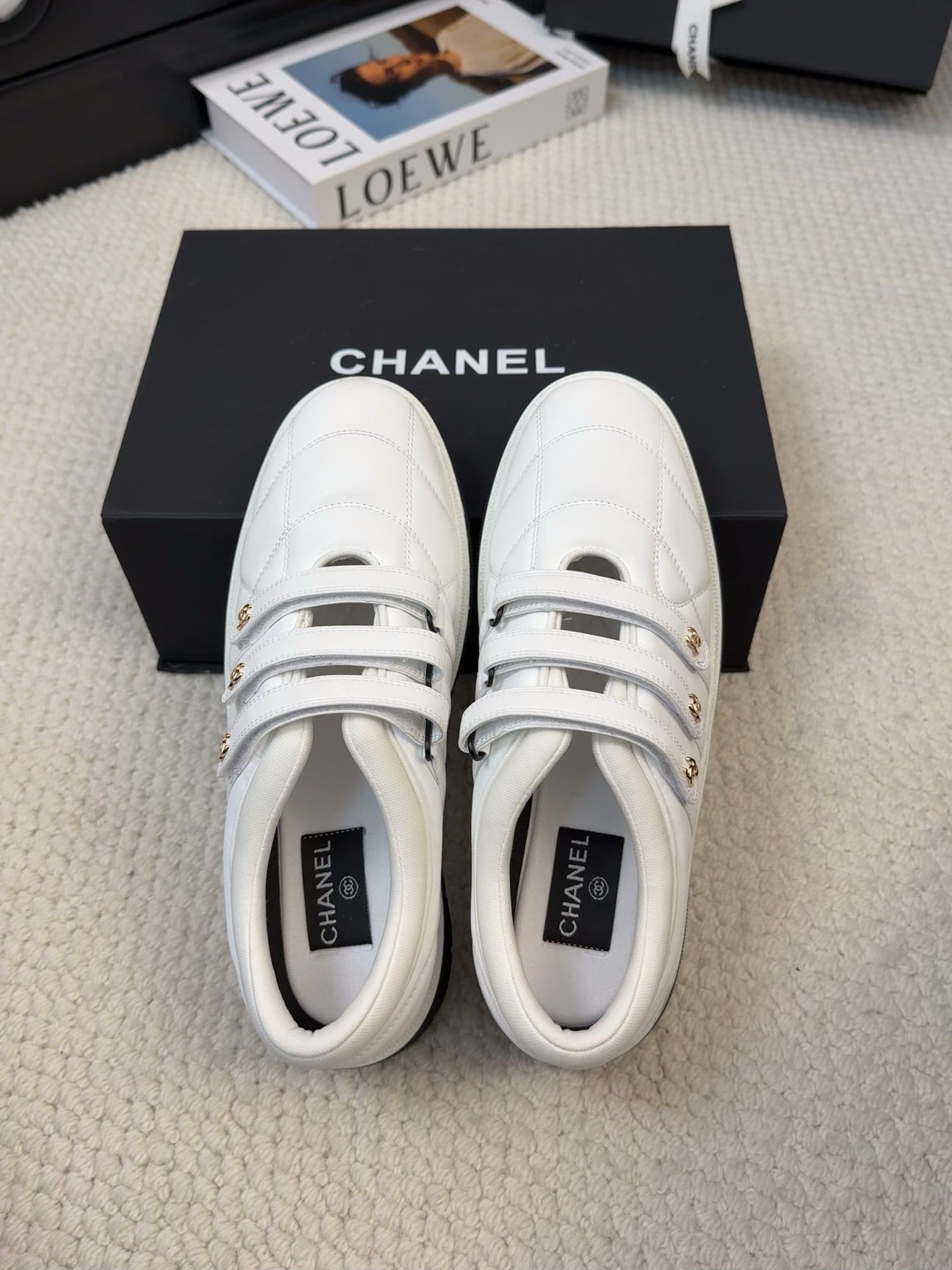 CHANEL SNEAKERS WITH THREE STRAPS IN WHITE CALFSKIN