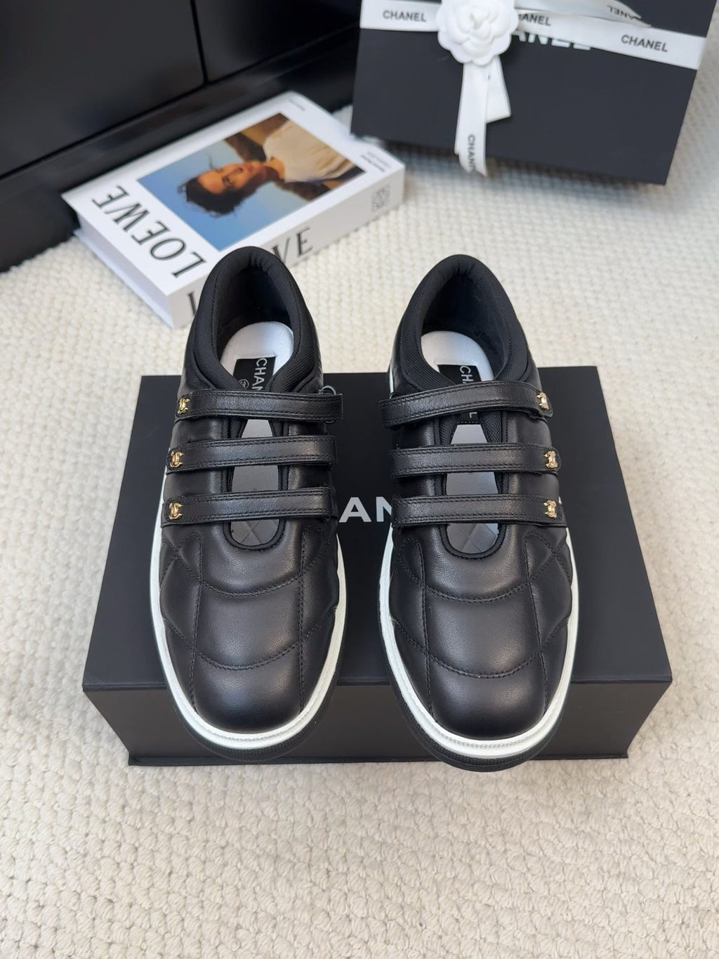 CHANEL SNEAKERS WITH THREE STRAPS IN BLACK CALFSKIN