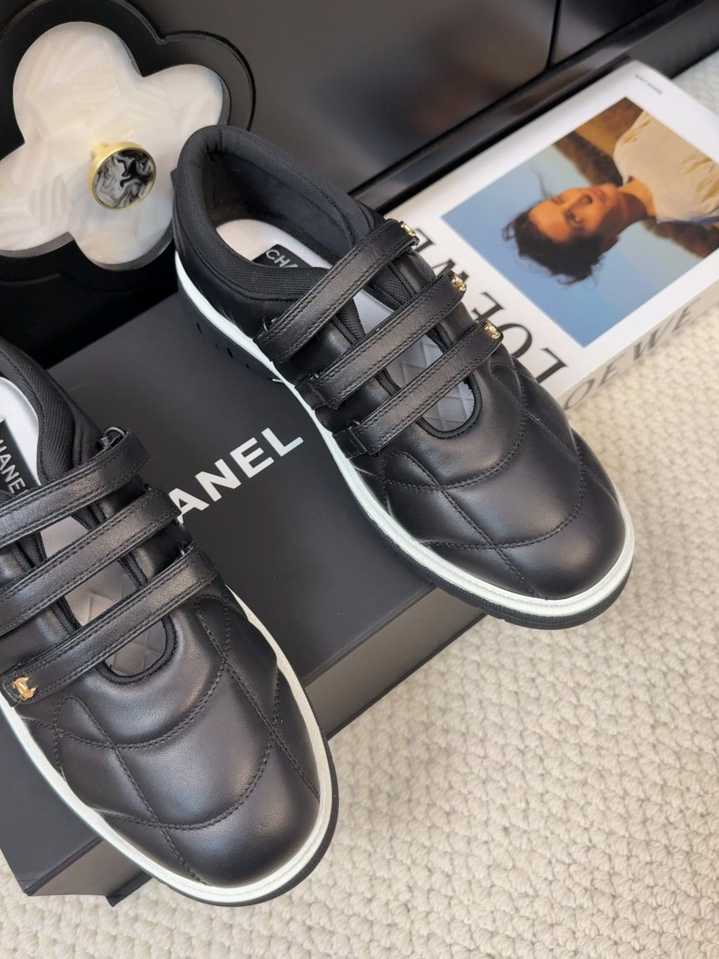 CHANEL SNEAKERS WITH THREE STRAPS IN BLACK CALFSKIN