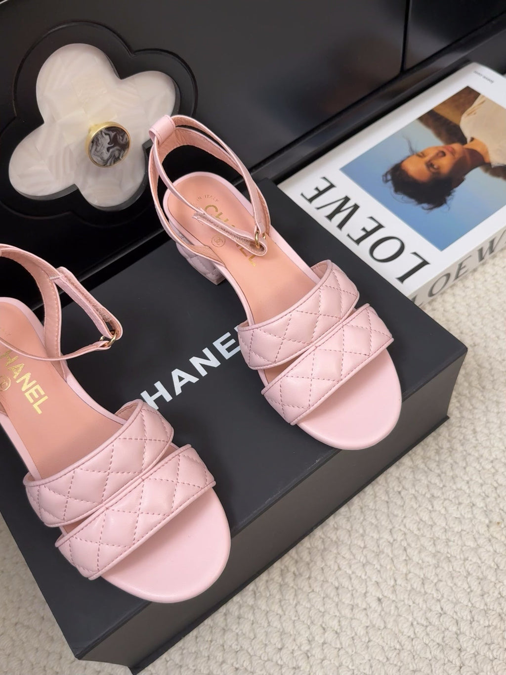 CHANEL 25C Sandal 45mm Open Heel Pink Lambskin 233489