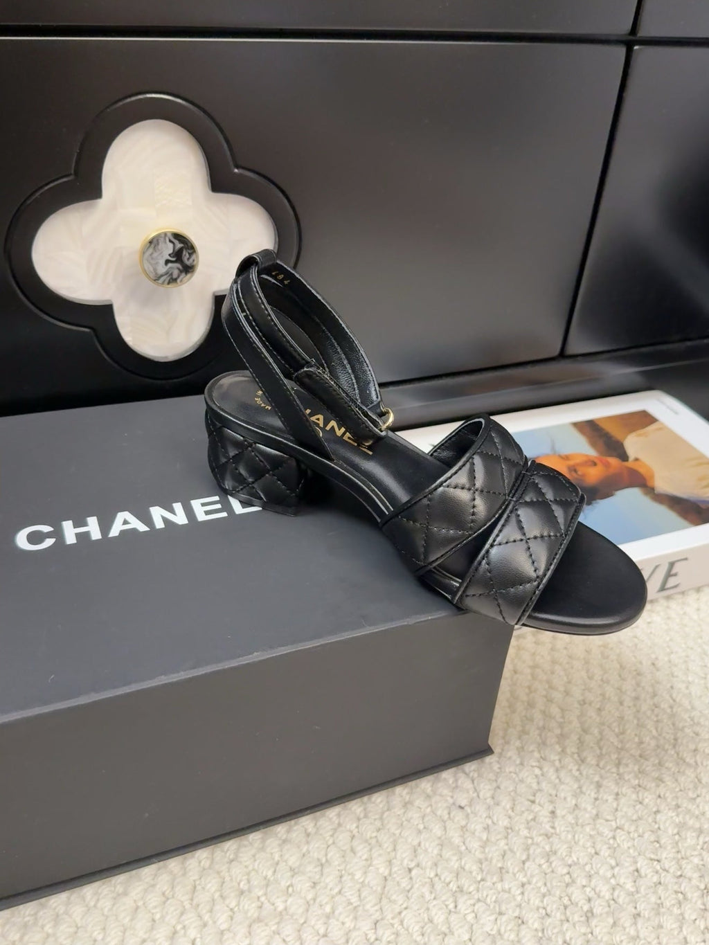 CHANEL 25C Sandal 45mm Open Heel Black Lambskin 233491