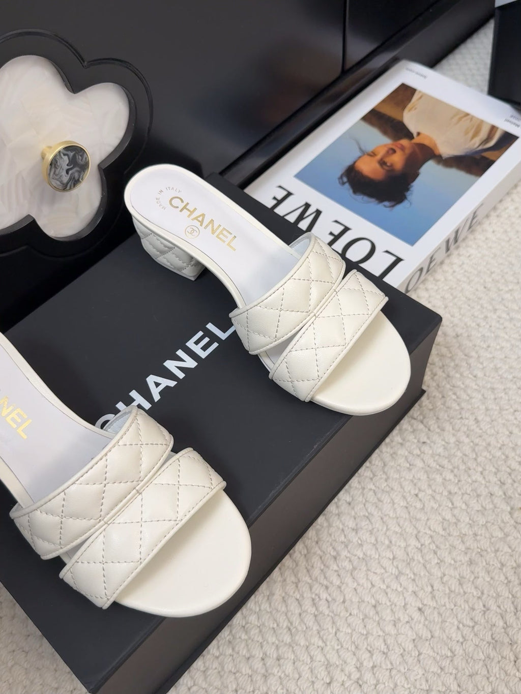 CHANEL 25C Mule Sandal 45mm Open Heel White Lambskin 233495
