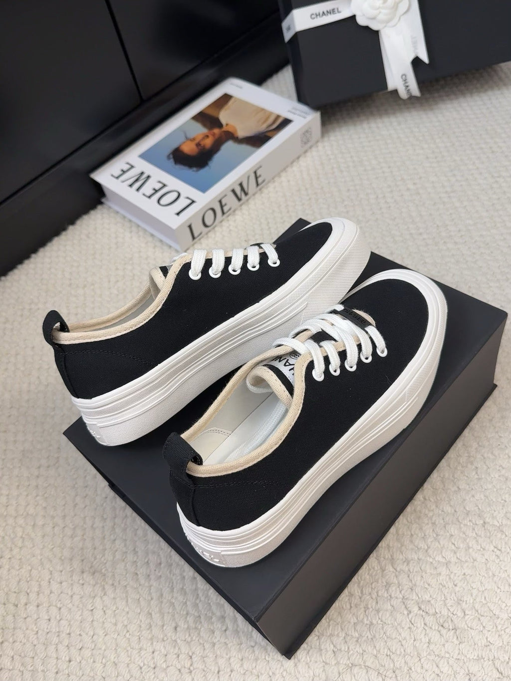 CHANEL TRAINERS SHOES IN BLACK FABRIC