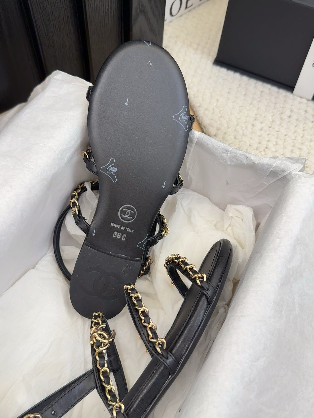 CHANEL THREE-STRAPS SANDALS IN BLACK CALFSKIN WITH GOLD HARDWARE