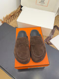 HERMES 25S MULE IN DARK BROWN SUEDE