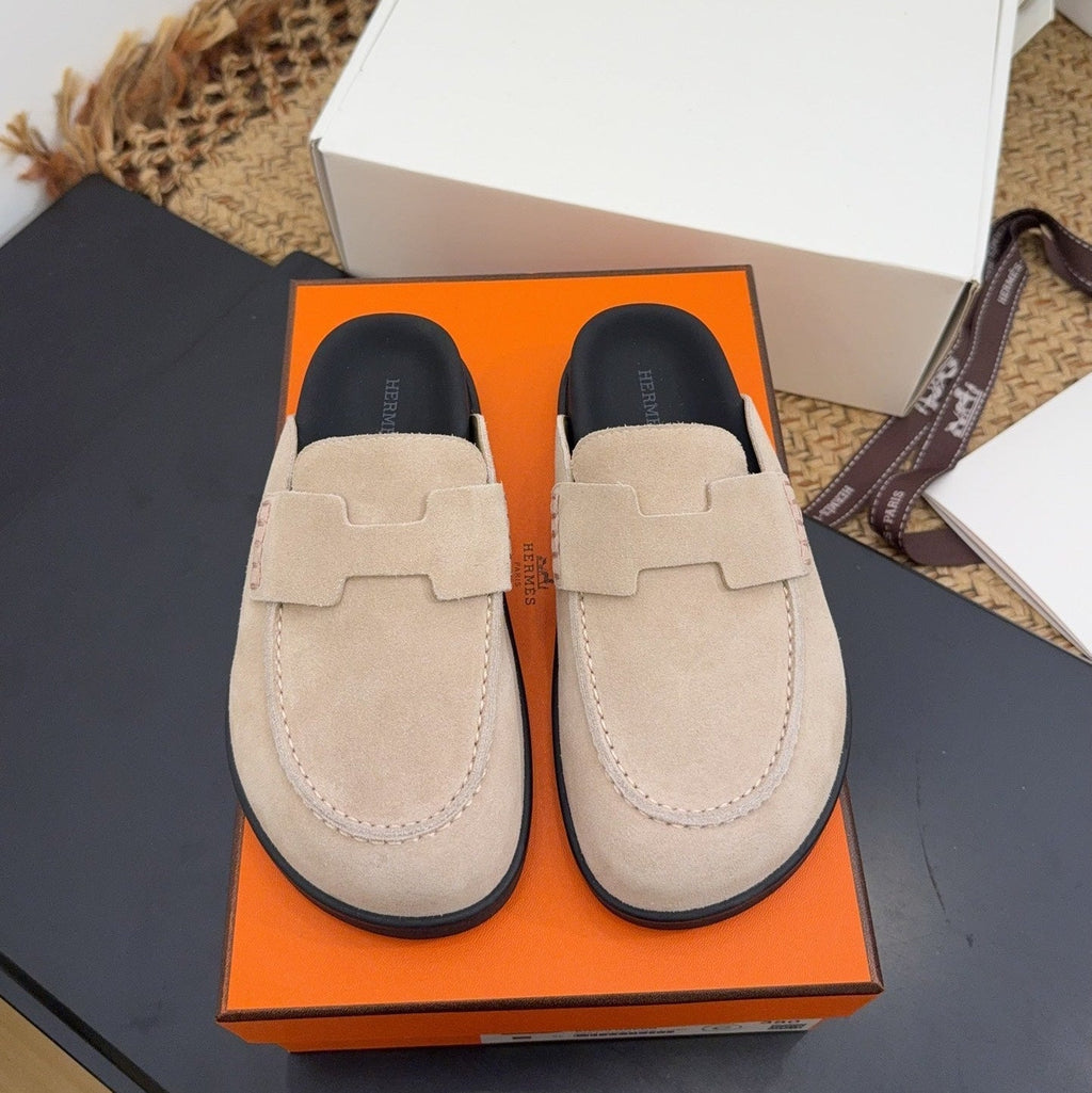 HERMES 25S MULE IN BEIGE SUEDE
