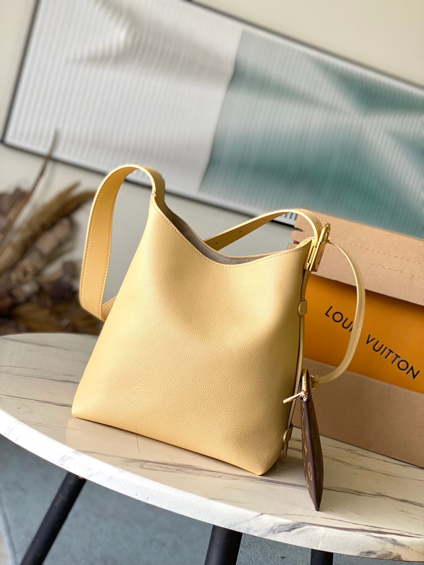 LOUIS VUITTON LOW KEY HOBO PM 28 IN URBAN YELLOW CALFSKIN GOLD BUCKLE