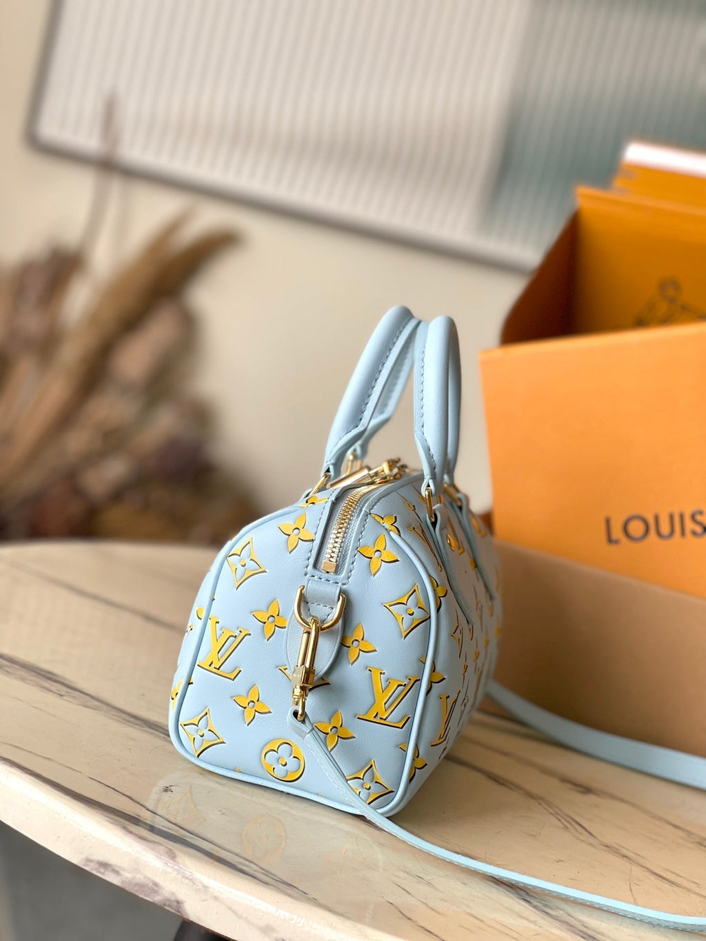 LOUIS VUITTON SPEEDY BANDOULIÈRE 20 IN SKY YELLOW MONOGRAM CALFSKIN GOLD BUCKLE