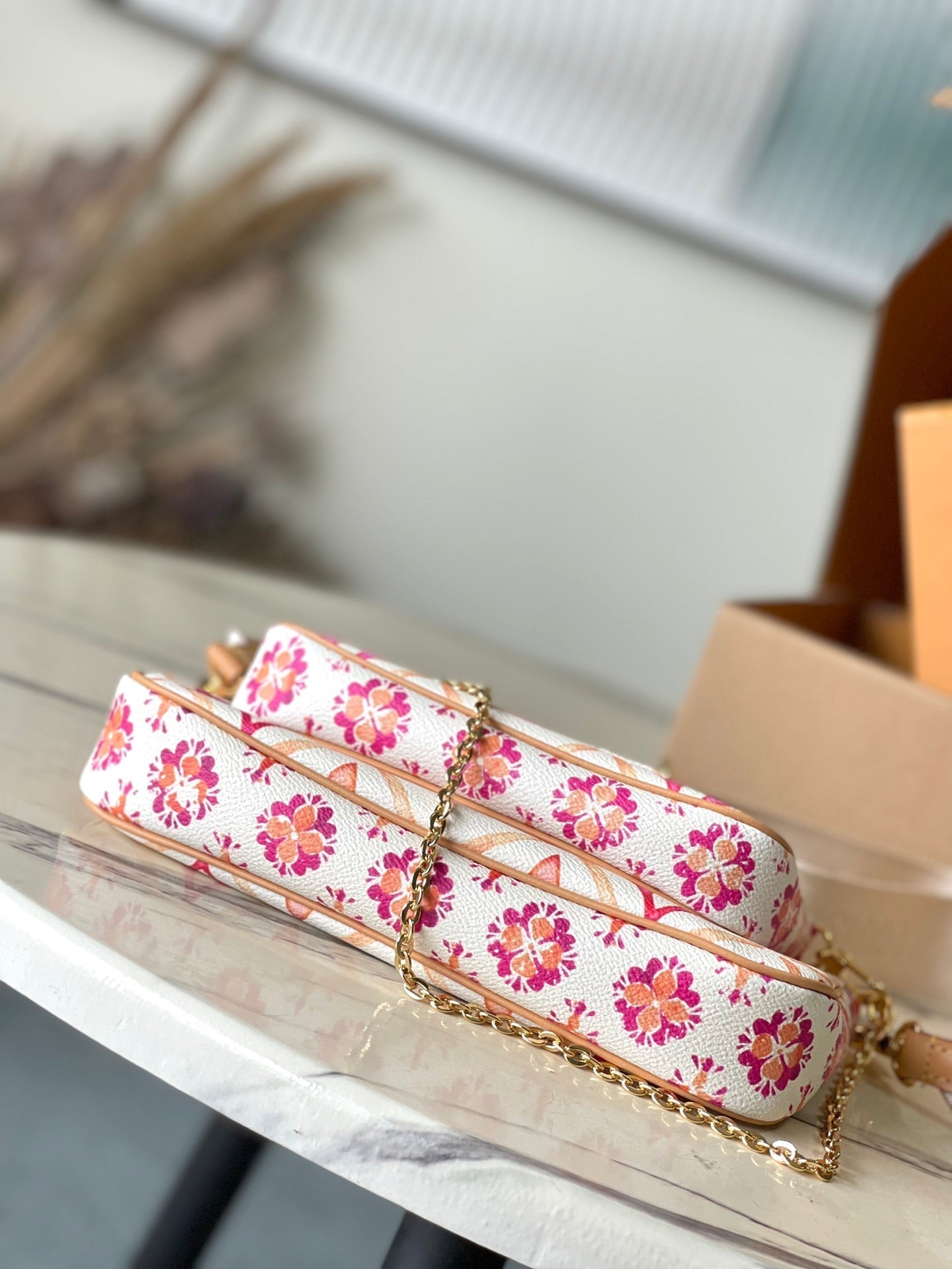 LOUIS VUITTON MULTI POCHETTE ACCESSOIRES 24 IN CORAL MONOGRAM TILES CANVAS GOLD HARDWARE