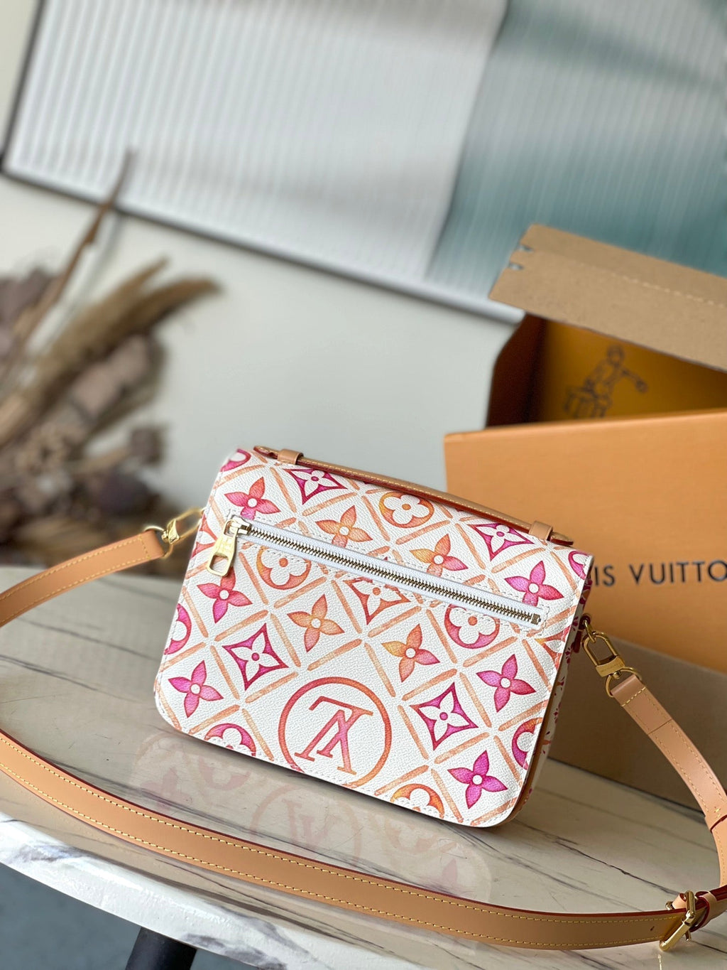 LOUIS VUITTON POCHETTE MÉTIS 25 IN CORAL MONOGRAM TILES CANVAS GOLD HARDWARE