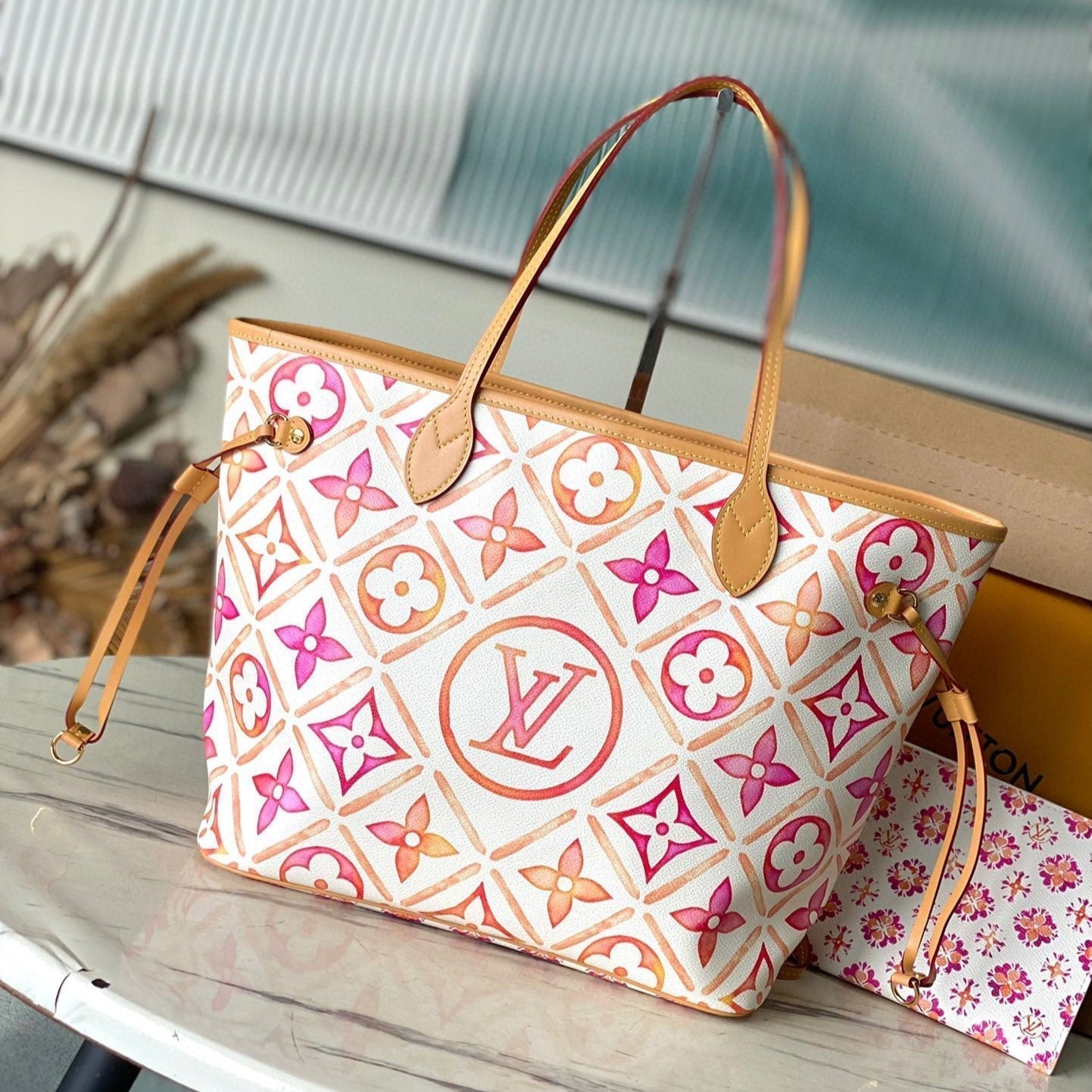 LOUIS VUITTON NEVERFULL MM 31 IN CORAL MONOGRAM TILES CANVAS