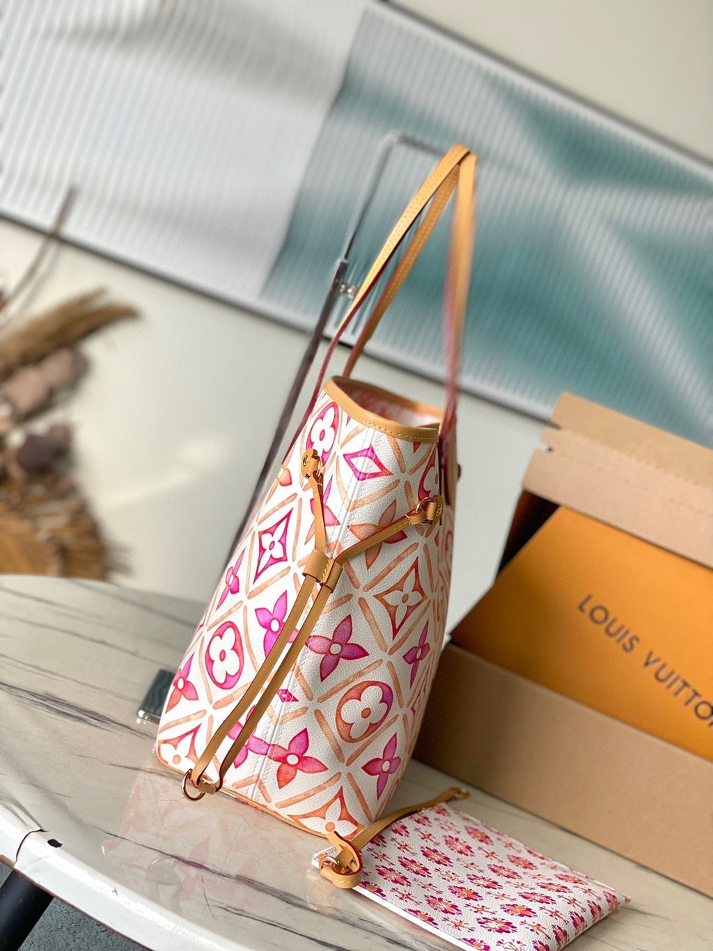 LOUIS VUITTON NEVERFULL MM 31 IN CORAL MONOGRAM TILES CANVAS