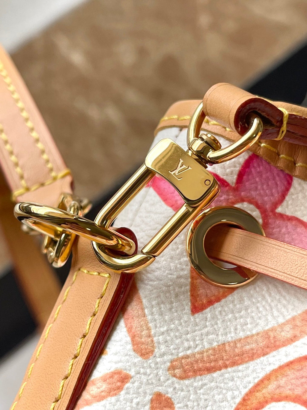 LOUIS VUITTON NANO NOÉ 16 IN CORAL MONOGRAM TILES CANVAS