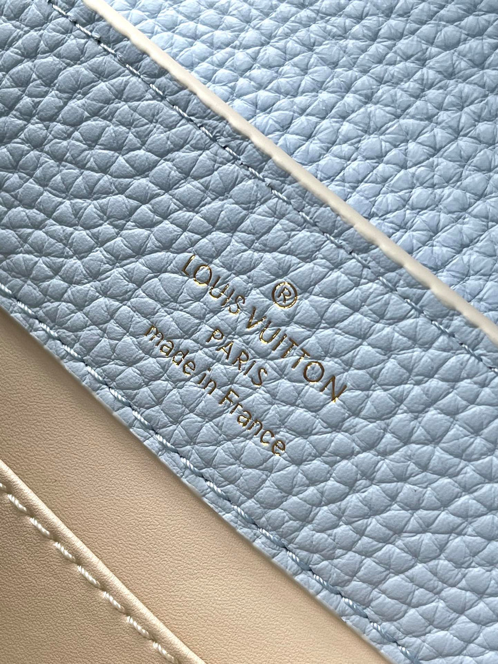 LOUIS VUITTON CAPUCINES MINI 21 IN CANDY BLUE TAURILLON GOLD HARDWARE