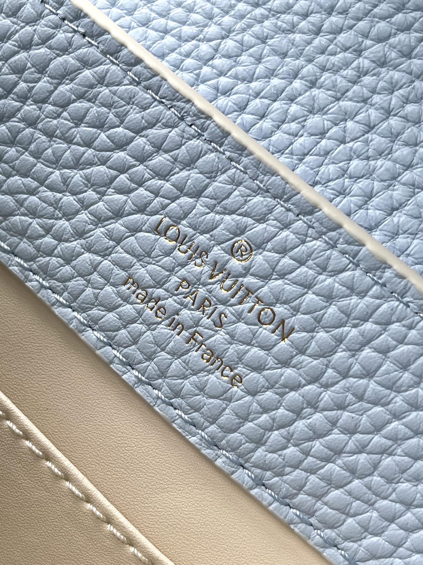 LOUIS VUITTON CAPUCINES MINI 21 IN CANDY BLUE TAURILLON GOLD HARDWARE
