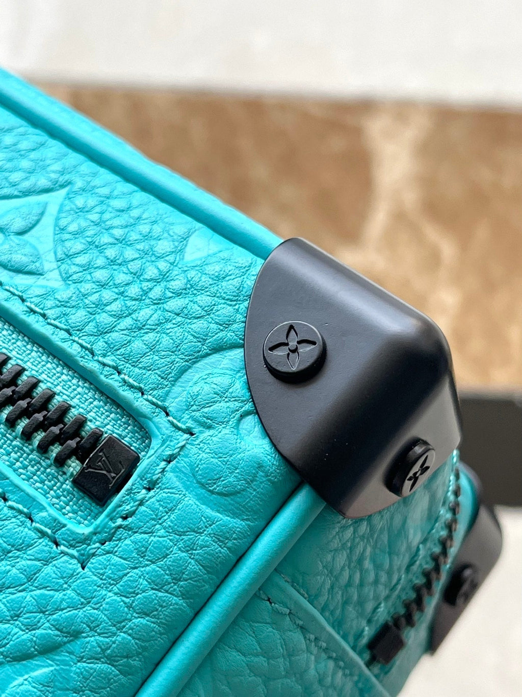 LOUIS VUITTON MINI SOFT TRUNK 18 IN TURQUOISE BLUE TAURILLON