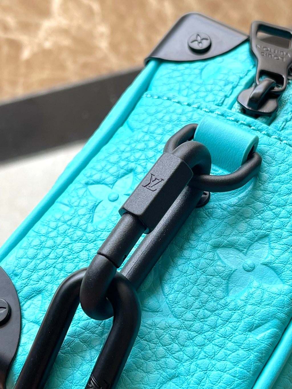 LOUIS VUITTON MINI SOFT TRUNK 18 IN TURQUOISE BLUE TAURILLON
