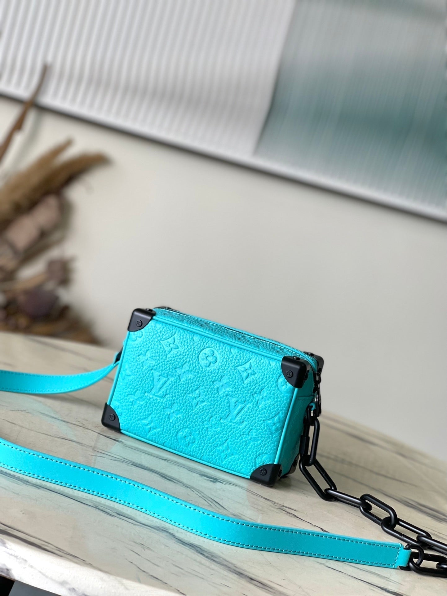 LOUIS VUITTON MINI SOFT TRUNK 18 IN TURQUOISE BLUE TAURILLON
