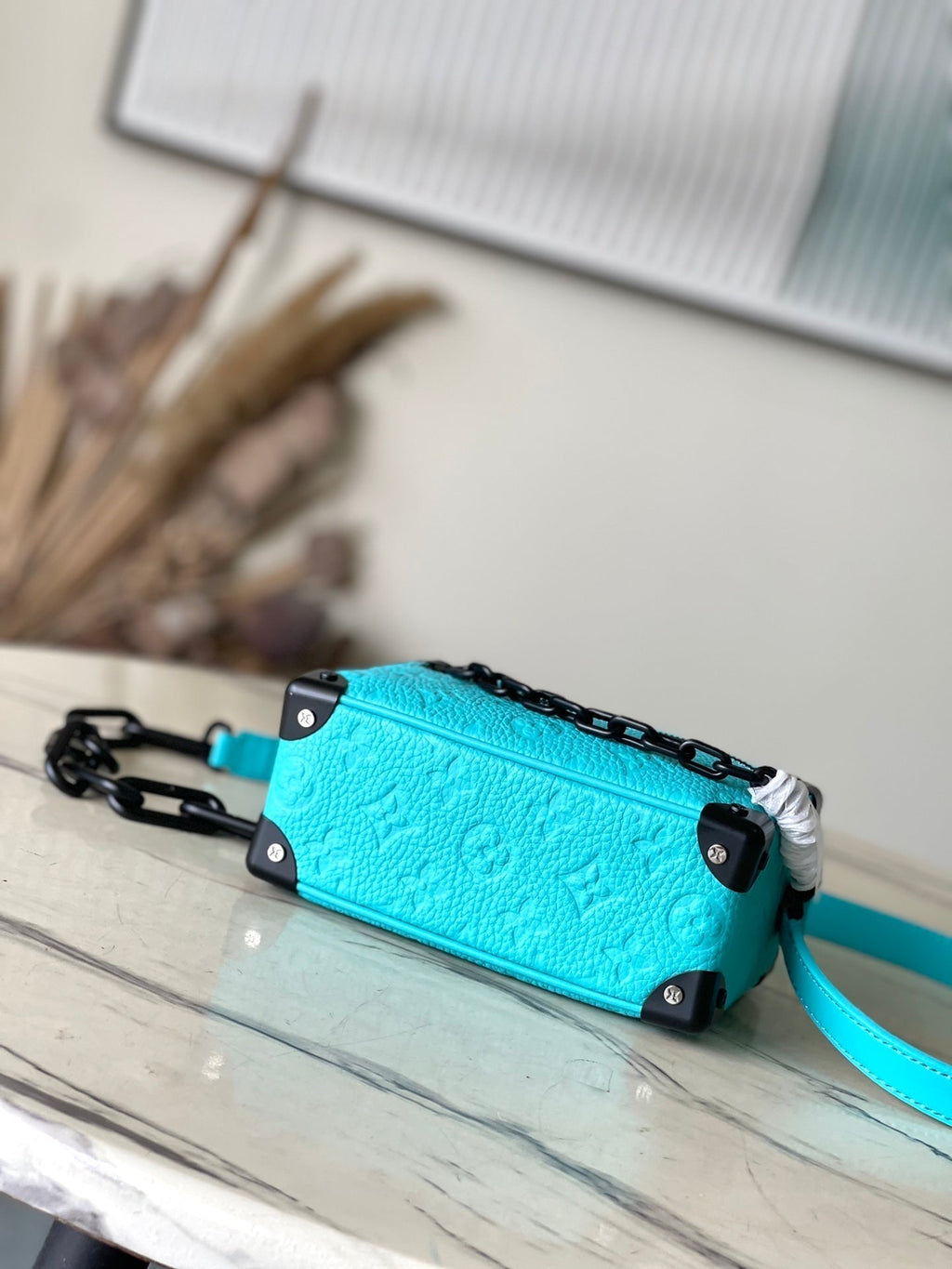 LOUIS VUITTON MINI SOFT TRUNK 18 IN TURQUOISE BLUE TAURILLON