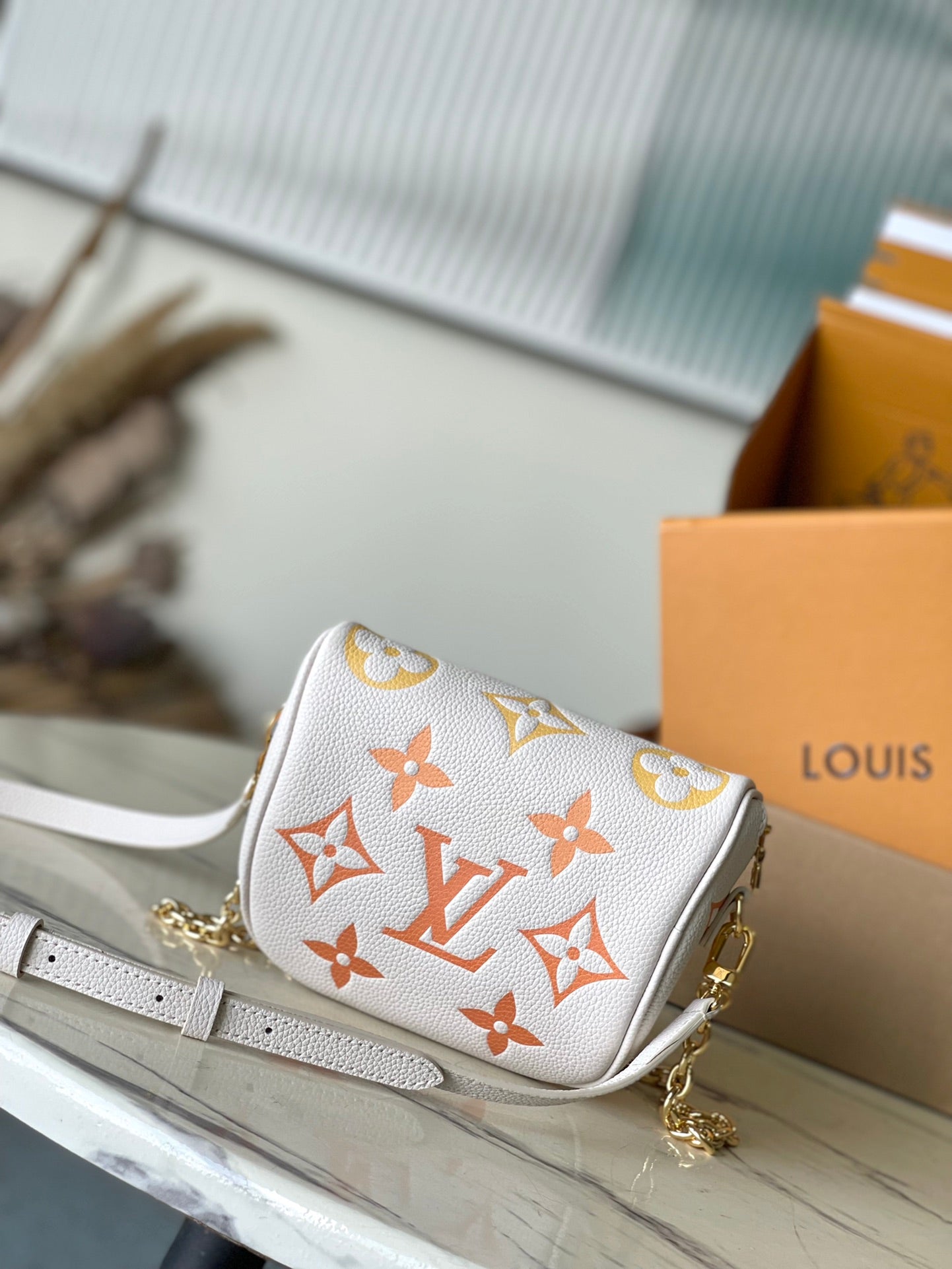 LOUIS VUITTON MINI BUMBAG 17 IN WHITE ORANGE MONOGRAM EMPREINTE LEATHER GOLD HARDWARE