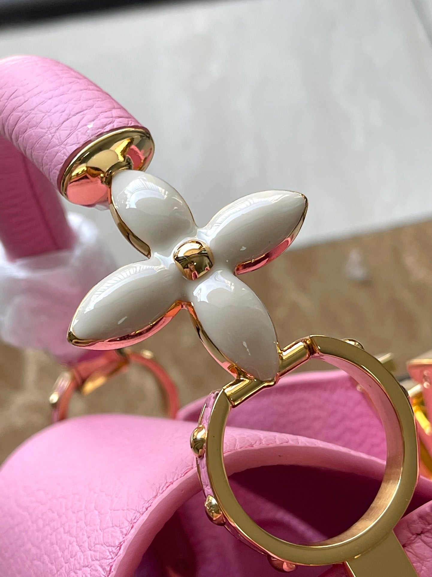 LOUIS VUITTON CAPUCINES BB 26 IN MARSHMALLOW PINK TAURILLON GOLD HARDWARE