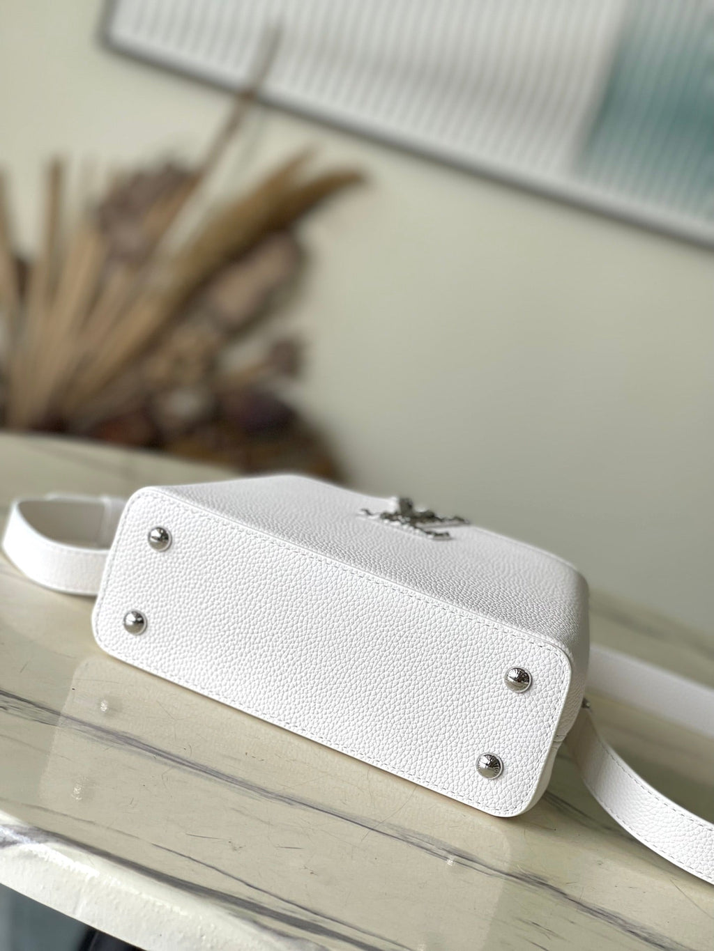 LOUIS VUITTON CAPUCINES EAST-WEST MINI 22 IN WHITE CALFSKIN SILVER HARDWARE