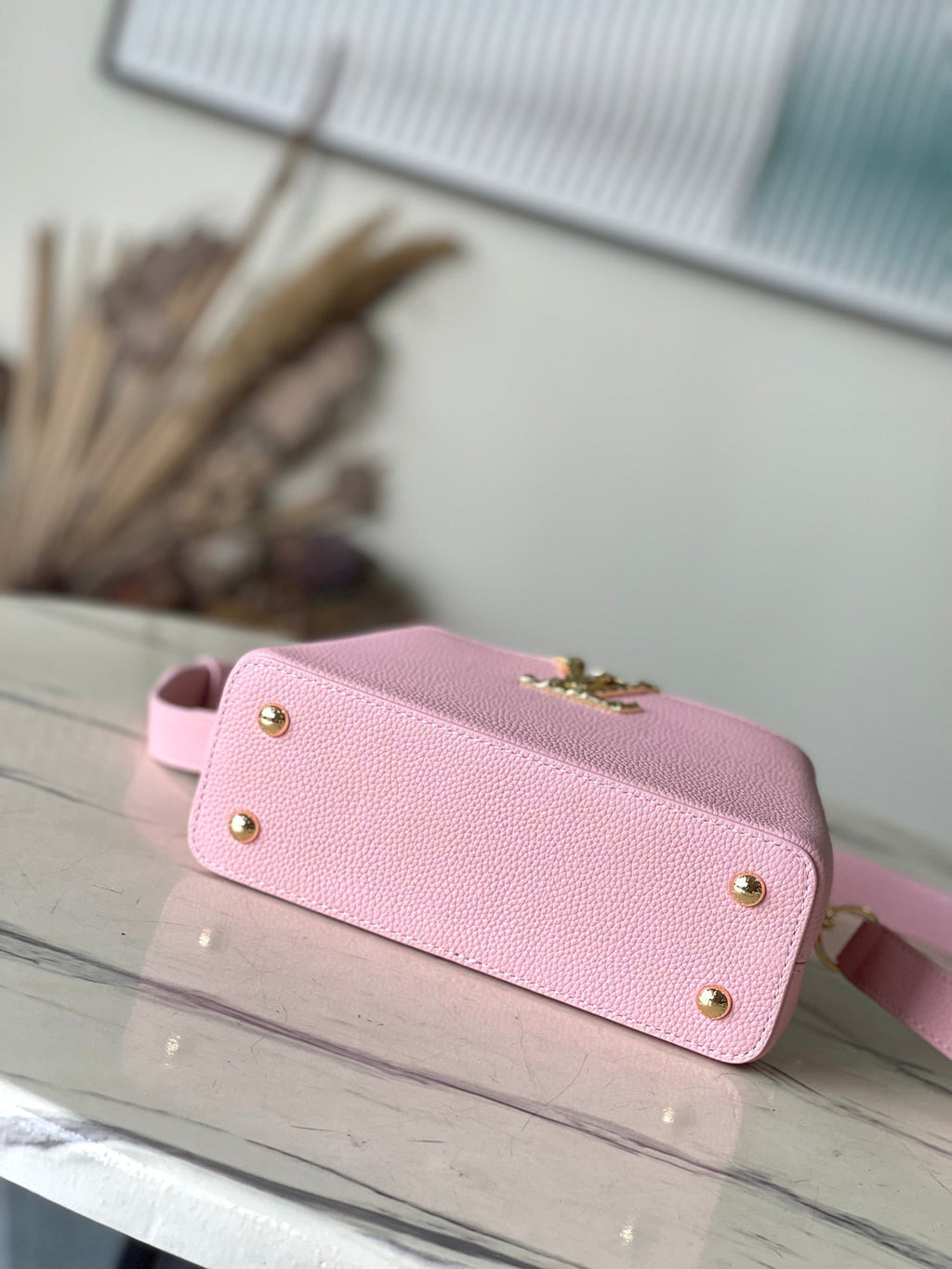 LOUIS VUITTON CAPUCINES EAST-WEST MINI 22 IN BLUSH PINK CALFSKIN GOLD HARDWARE