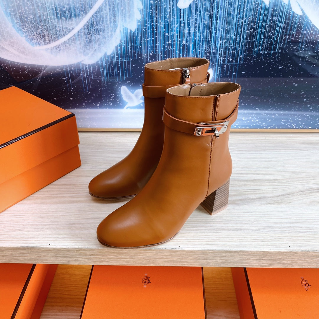 HERMES STORY ANKLE BOOT 7 CM IN BRONZE BROWN LAMBSKIN