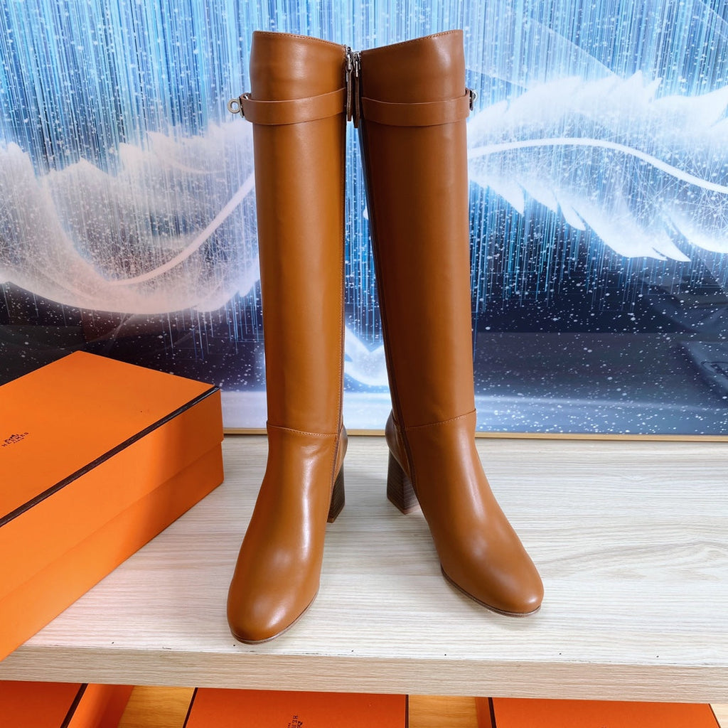HERMES STORY BOOT 7 CM IN BRONZE BROWN LAMBSKIN