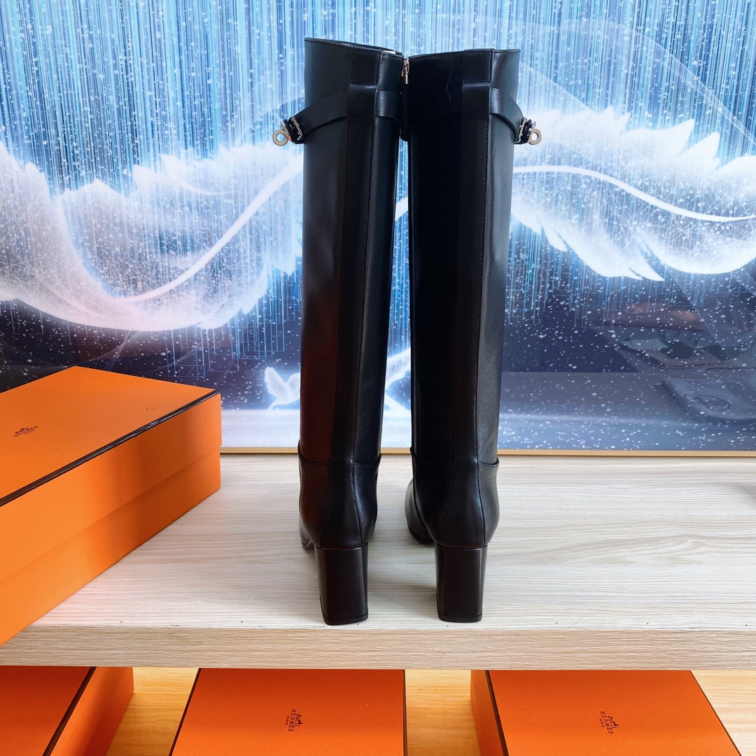 HERMES STORY BOOT 7 CM IN BLACK LAMBSKIN
