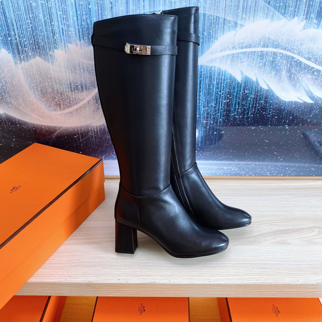 HERMES STORY BOOT 7 CM IN BLACK LAMBSKIN