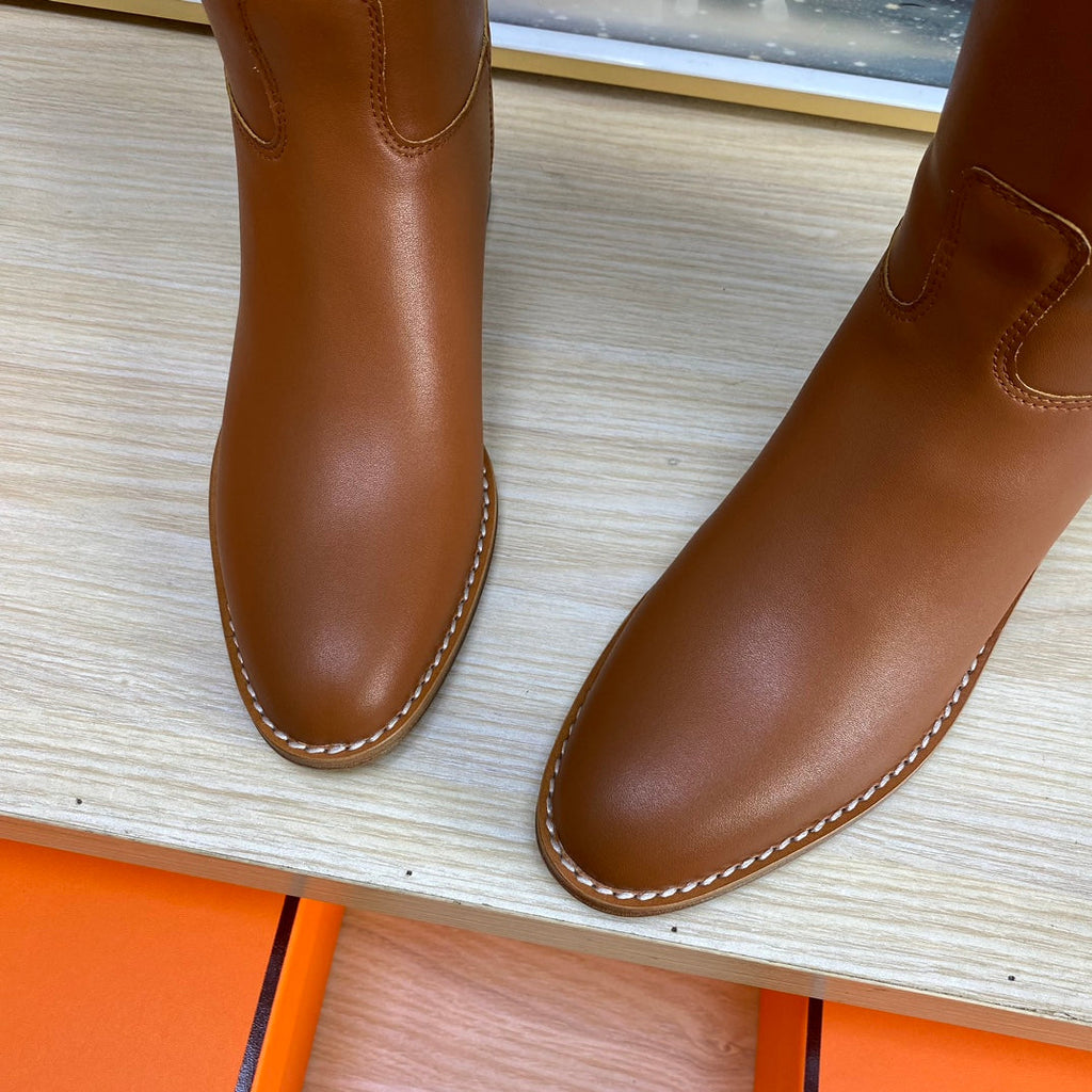 HERMES KNEE HIGH BOOTS IN BRONZE BROWN CALFSKIN