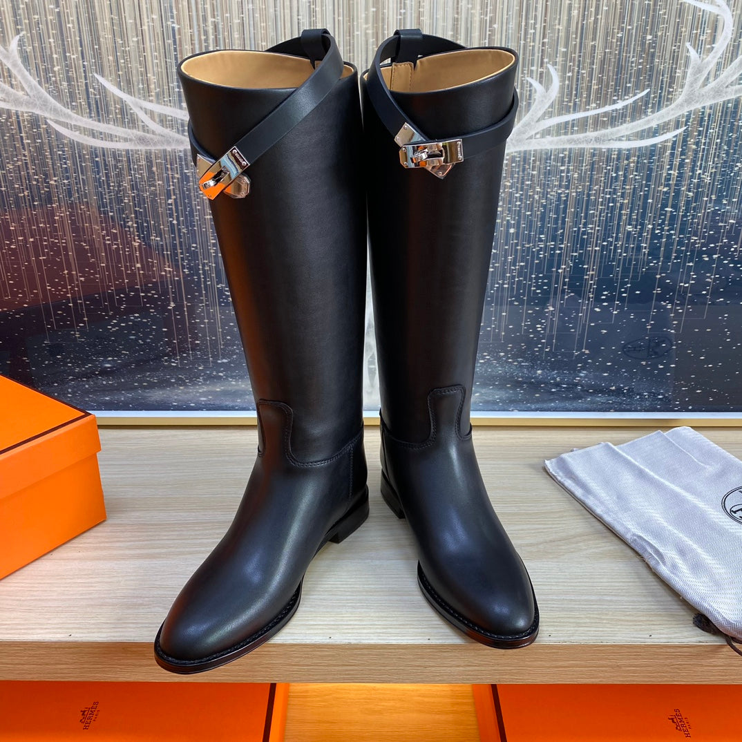 HERMES KNEE HIGH BOOTS IN BLACK CALFSKIN