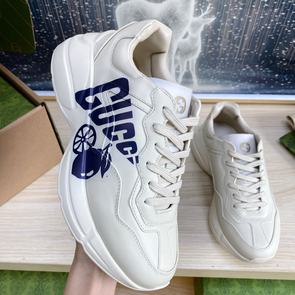 GUCCI COUPLE TRAINER WHITE CALFSKIN WITH LEMON ICON
